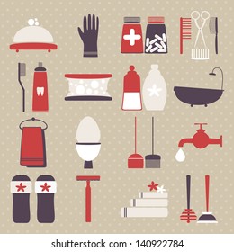 Vector set with decorative hygiene icons. Vector illustration