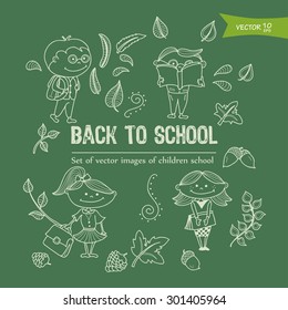 Vector set of decorative images of children school