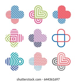Vector set of decorative isolated logos crosses. Abstract simple elements for design.