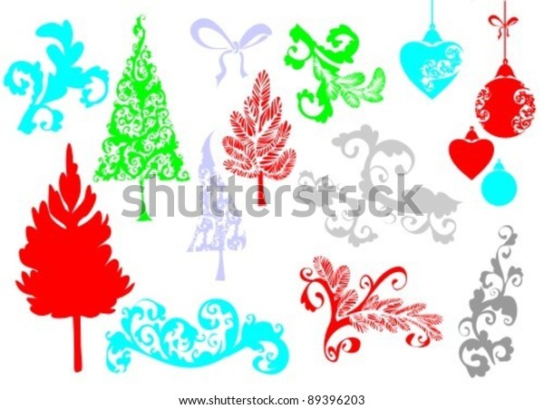 Vector Set Decorative Items Christmas Designs Stock Vector