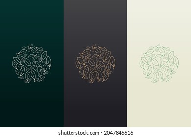 Conjunto vectorial de hojas decorativas estilo lineal de moda