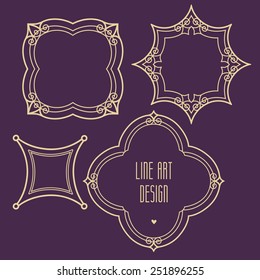 Vector set with decorative monogram for design template. Elegant element for logo design, place for text, line art floral frame. Light outline border.Lace illustration for invitations, greeting cards.