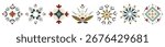 Vector set of decorative nordic folk elements in warm festive colors. Hand-drawn floral and geometric ornaments with Scandinavian charm. Perfect for Christmas design, craft projects and holiday decor