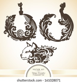 Vector set of decorative ornamental cats