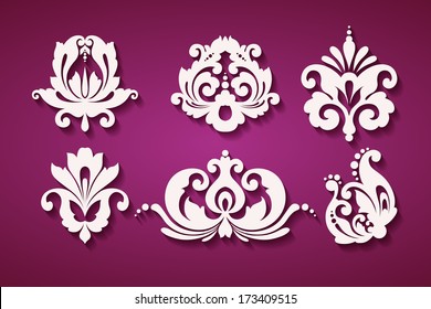 Vector set of decorative ornamental floral elements for design