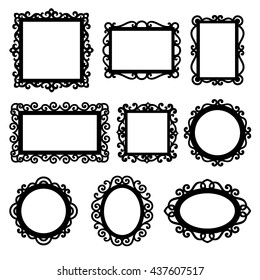 Vector set of decorative ornamental frame silhouettes