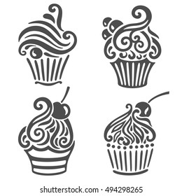 Vector set of decorative ornamental hand drawn cakes