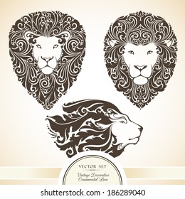 Vector set of decorative ornamental lions