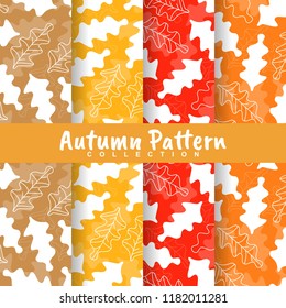 vector set decorative ornamental seamless autumn pattern. Endless elegant texture with fall silhouette leaves. Template for design fabric, backgrounds, wrapping paper, package, covers, healthy product