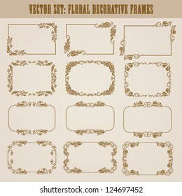 Vector set of decorative ornate border and frame with floral elements for invitations. Page decoration.