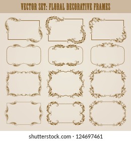 Vector set of decorative ornate border and frame with floral elements for invitations. Page decoration.