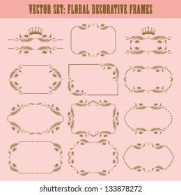 Vector set of decorative ornate frame with floral elements for invitations. Page decoration.