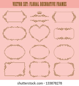 Vector set of decorative ornate frame with floral elements for invitations. Page decoration.