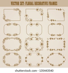 Vector set of decorative ornate frame with floral elements for invitations. Page decoration.