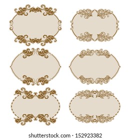 Vector set of decorative ornate frame with floral elements for invitations. Page decoration.