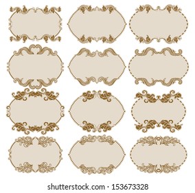 Vector set of decorative ornate frame with floral elements for invitations. Page decoration.