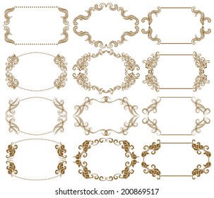 Vector set of decorative ornate frames with floral elements for invitations. Page decoration.