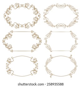 Vector set of decorative ornate frames with floral elements for design of invitation, greeting, gift card. Page decoration in vintage style.