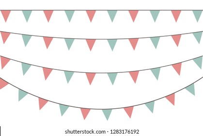 Vector set of decorative party pennants with different sizes and lengths. Celebrate flags. Rainbow garland. Birthday decoration. Hanging colored flags. Vector set