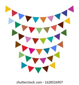 Vector set of decorative party pennants with different sizes and lengths. Celebrate flags. Rainbow garland. Hanging colored flags.