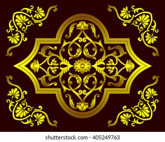 Vector set of decorative plant patterns in the national ethnic style of Uzbekistan, Asia.