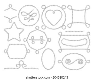 Vector set of decorative rope borders, frames and elements black and white