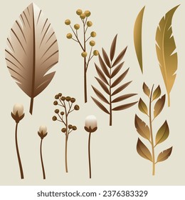 vector set of decorative rustic dried leaves for wedding invitation elements