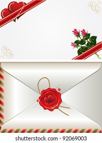vector set of decorative Saint Valentine's card and envelopes with hearts and roses