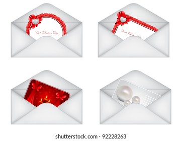 vector set of decorative Saint Valentine's envelopes with hearts