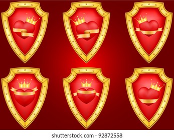 vector set of decorative Saint Valentine's hearts on the shields