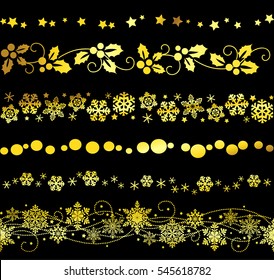 Vector Set Of Decorative Seamless New Year Ornaments, Border Elements For Page Decor. Christmas Decorations