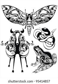 Vector set with decorative silhouettes of fantastic animals.