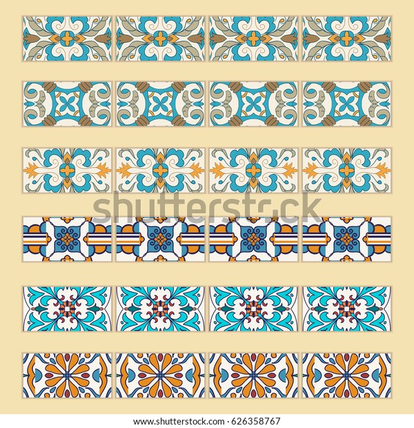 Vector Set Decorative Tile Borders Collection Stock Vector