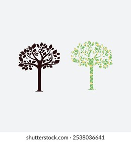 vector set - decorative tree and green leaves
