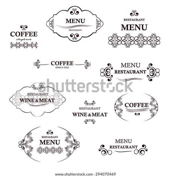 Vector set of decorative vintage elements page\
decoration, frames,labels,coffee.  Collection of vintage elements\
for restaurant, cafe. Cafe label, badges. Coffee logo, label,\
badges.\
