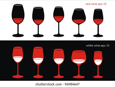 vector set with decorative wine glasses for red and white wine
