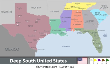 Vector set of Deep South of United States with neighboring states