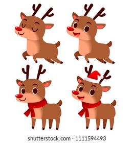 Vector set of deer characters in different actions