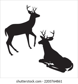 Vector Set Of Deer Silhouettes Illustration Isolated On White Background