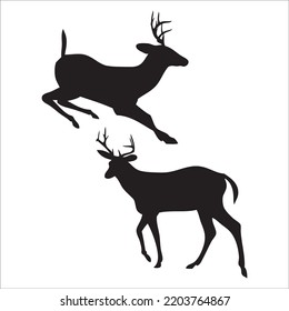 Vector Set Of Deer Silhouettes Illustration Isolated On White Background