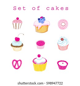 Vector set of delicious cakes on white background
