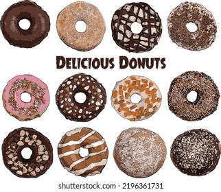 Vector set of Delicious Donuts