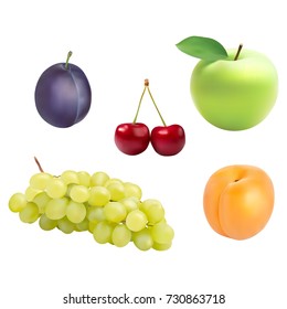 Vector set of delicious ripe fruits and berries. Vector eps10.