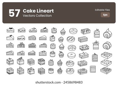 Vector Set of Delicious Sweet Cakes and Pastries with Lineart Style