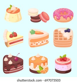 Vector - Set of delicious sweets and desserts cartoon icons eps10