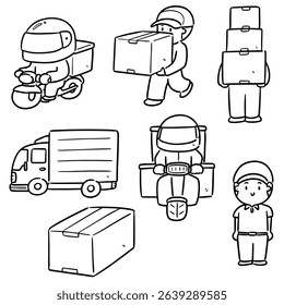 vector set of delivery person and logistic