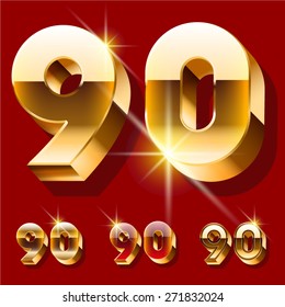 Vector set of deluxe sparkling  gold font. Optional red and gold style. Numbers 9 0
