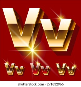 Vector set of deluxe sparkling  gold font. Optional red and gold style. Letter V