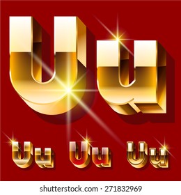 Vector set of deluxe sparkling  gold font. Optional red and gold style. Letter U