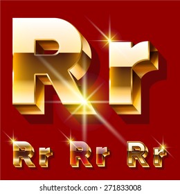 Vector set of deluxe sparkling  gold font. Optional red and gold style. Letter R